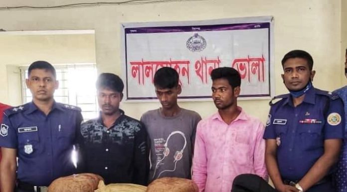 লালমোহনে ১৩কেজি গাঁজা সহ ৩ মাদক ব্যবসায়ী আটক